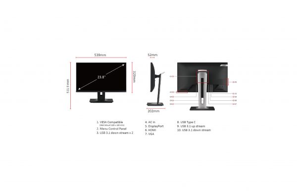 24" Advanced Ergonomics Business Monitor (with USB Type-C) – Image 7